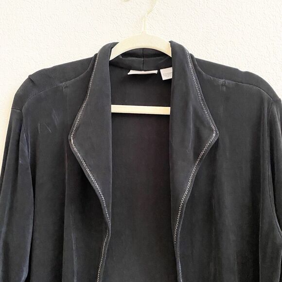 Chico’s Travelers Womens Open Front Cardigan Black Sz 2 (L) Long Sleeve Knit - Picture 2 of 9